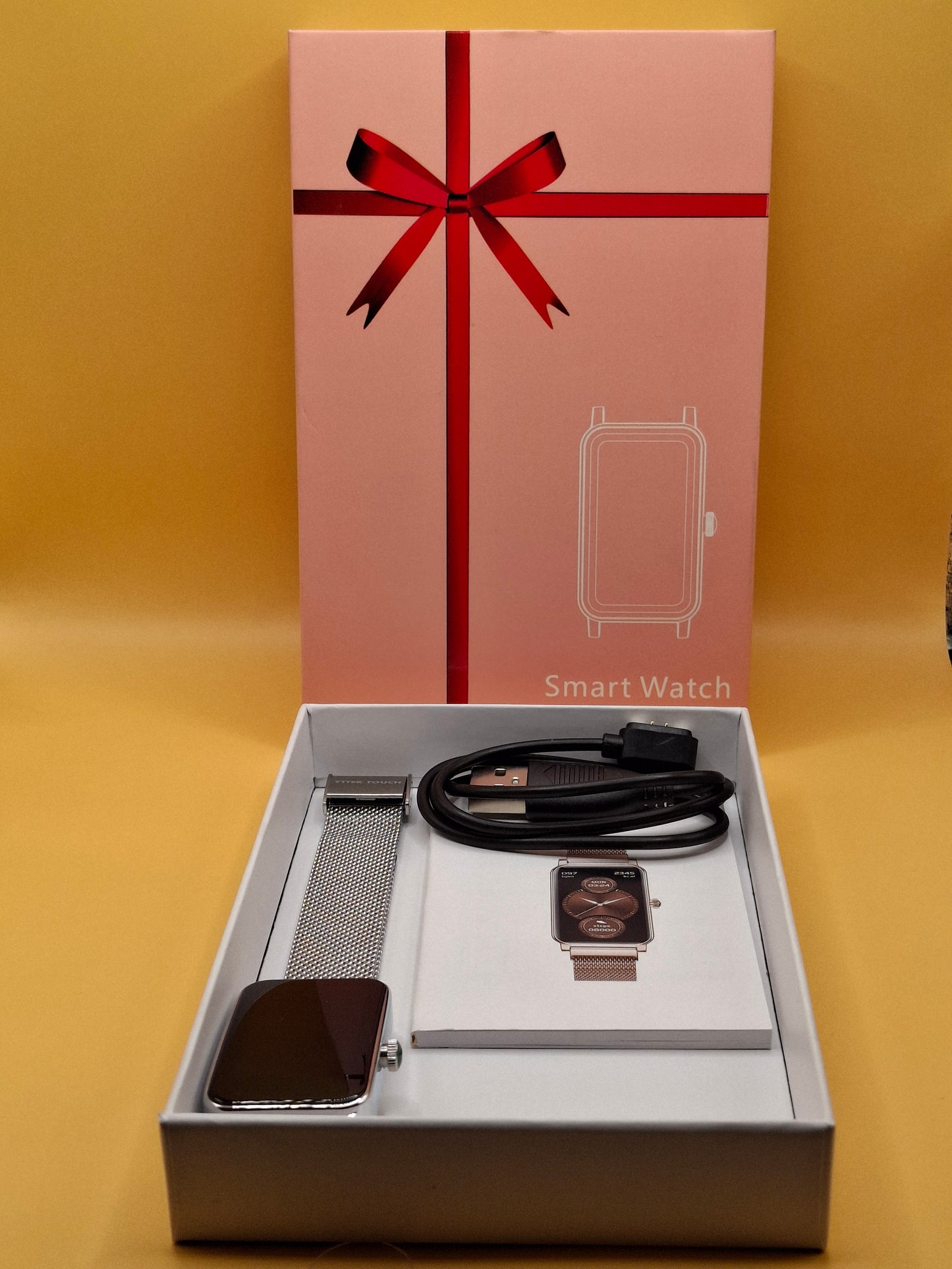 Montre Zénia en acier inoxydable argenté+ écouteurs bluetooth.